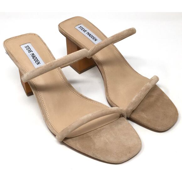 Steve Madden Honey Women's Size 9.5 Taupe High Heeled Slip-On Sandal Shoes - Picture 2 of 7
